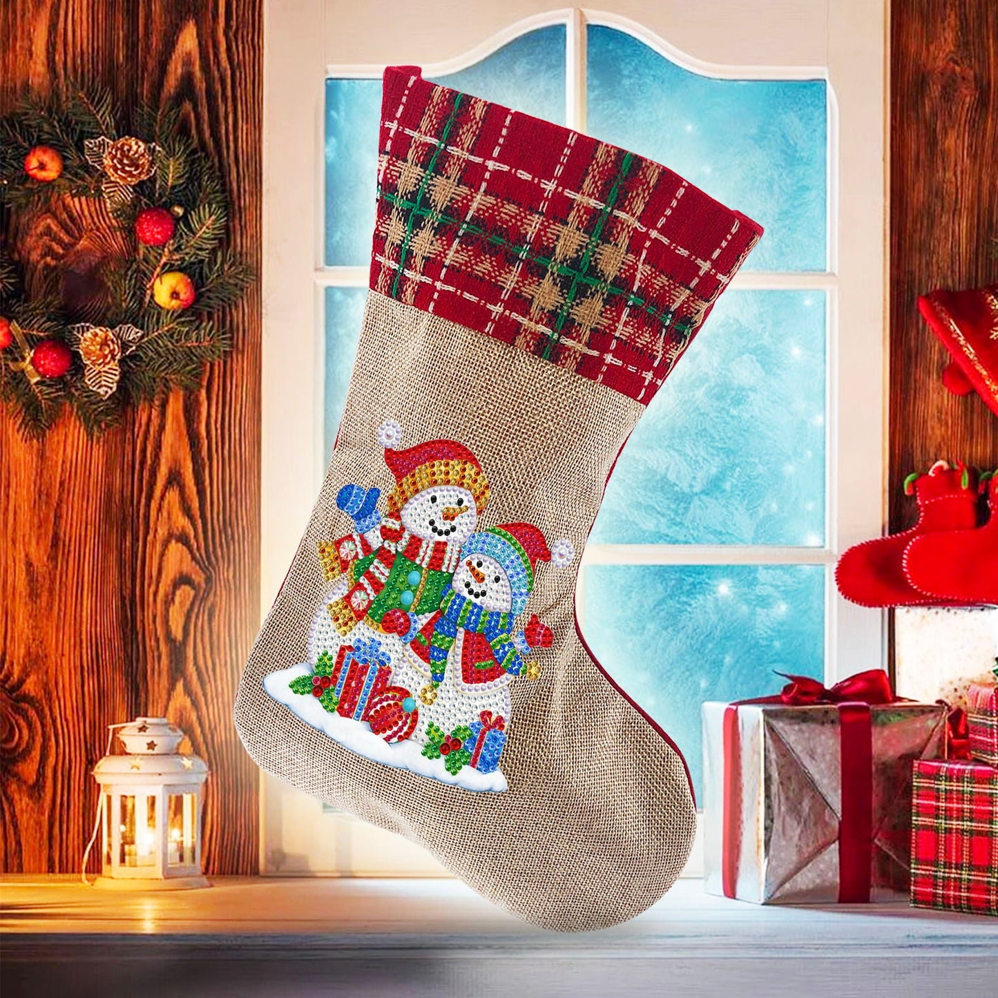 5D Diamond Painting Xmas Rhinestone Sock Embroidery Mosaic Hanging Gift Bag