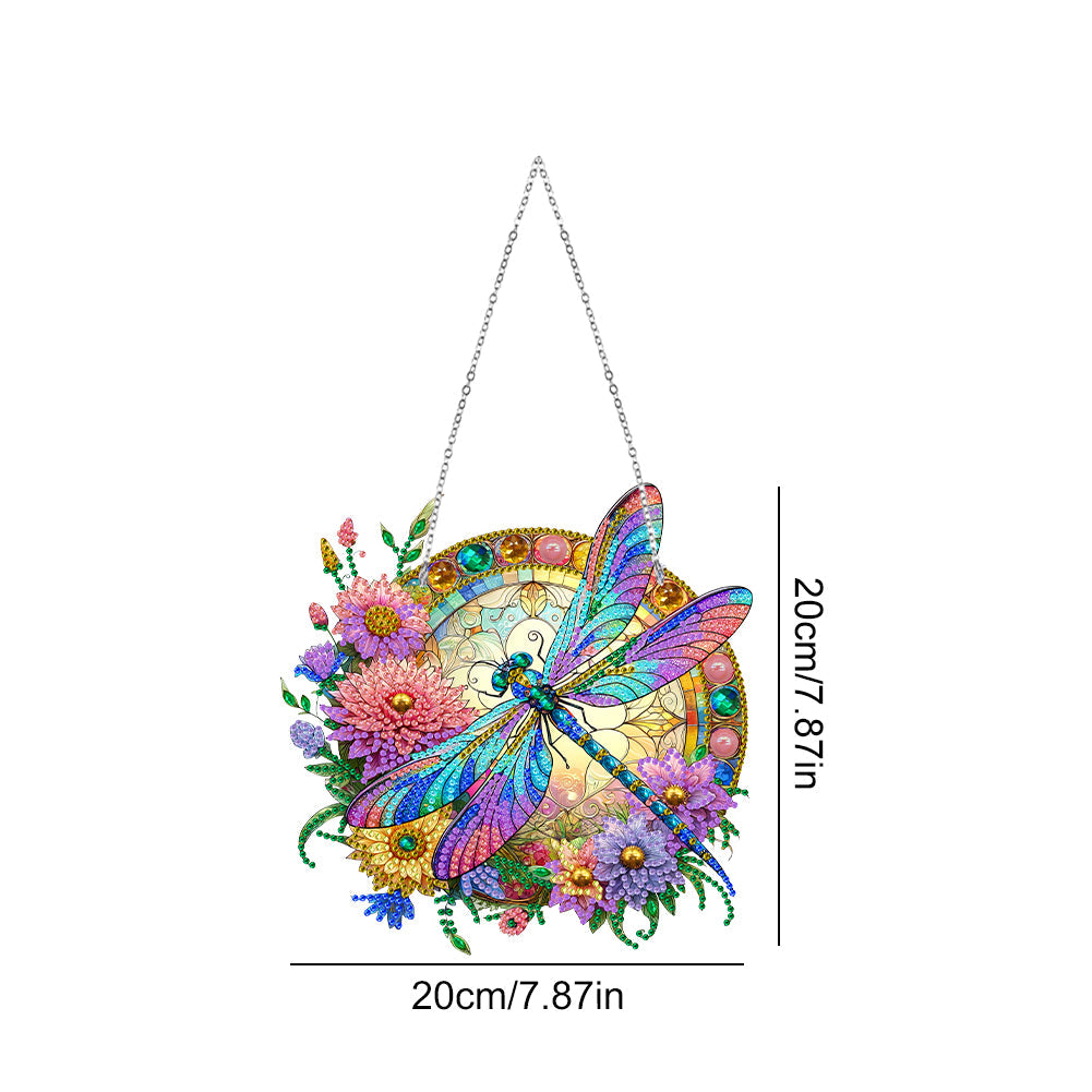 5D Diamond Painting Stained Glass Panel Decorative Home Garden Decoration Hanging Kit(Dragonfly)