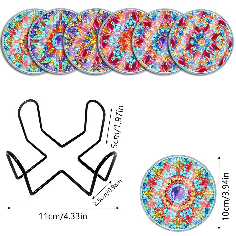 [Upgrade]6pcs/set DIY Diamond Painting Waterproof Case Classic Mandala Coaster Gift Decor Set