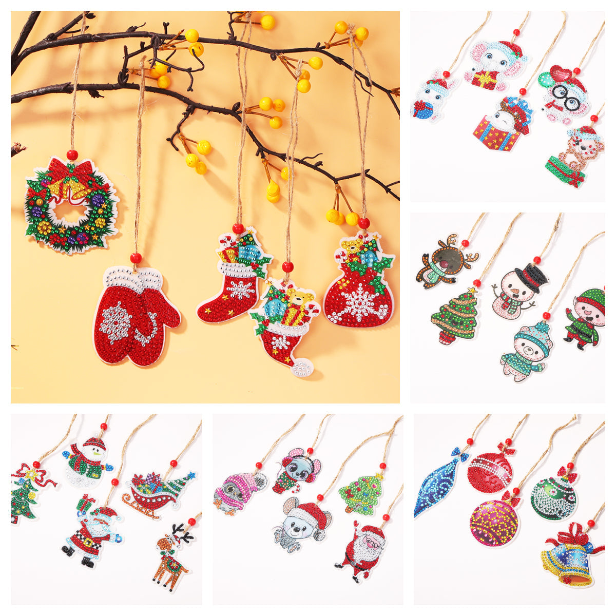 5pcs/set Double side Christmas Diamond Painting DIY Hanging Pendant Trees Decoration