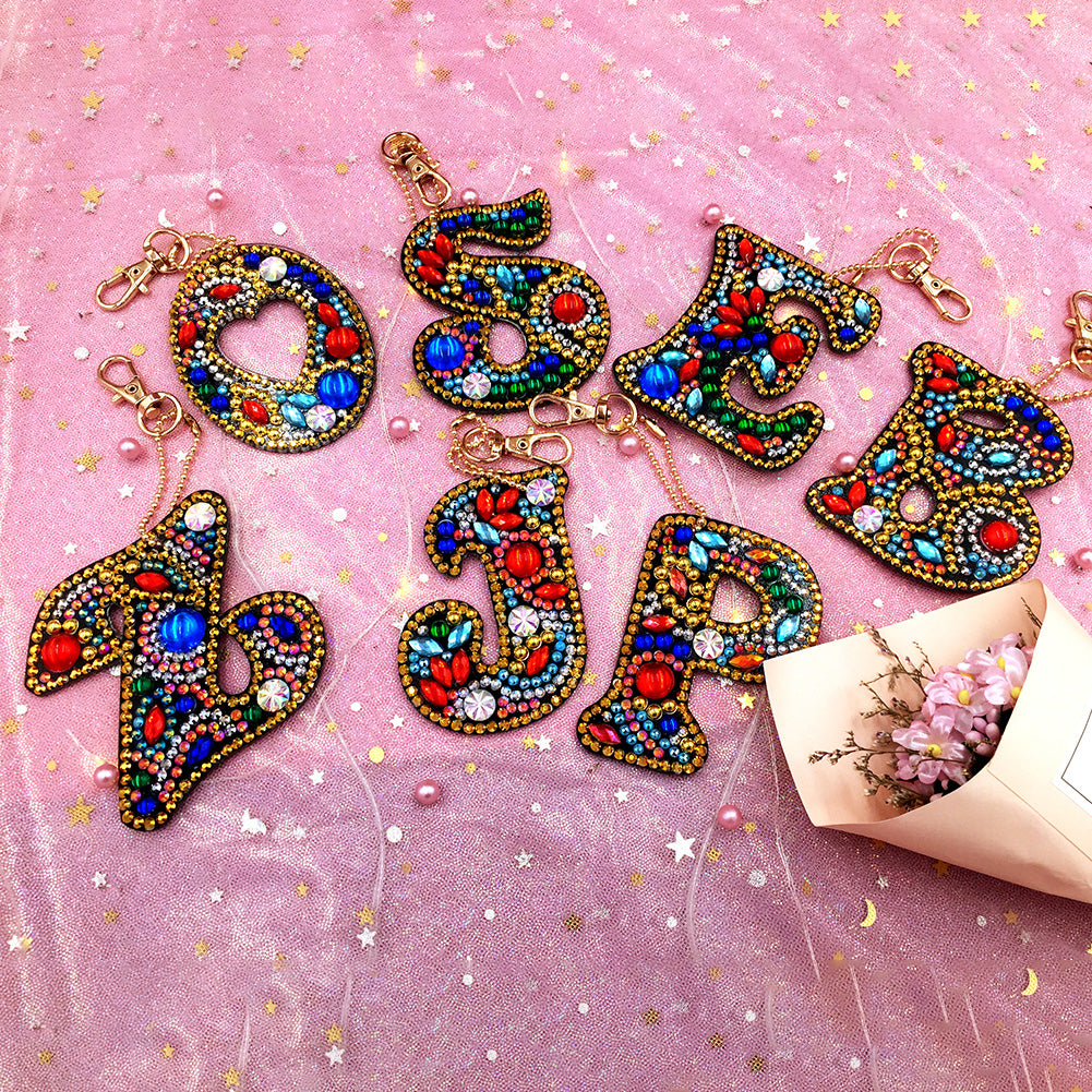 26 Letters 1pc Diamond Painting DIY Keychain Women Girl Bag Keyring Pendant Gift