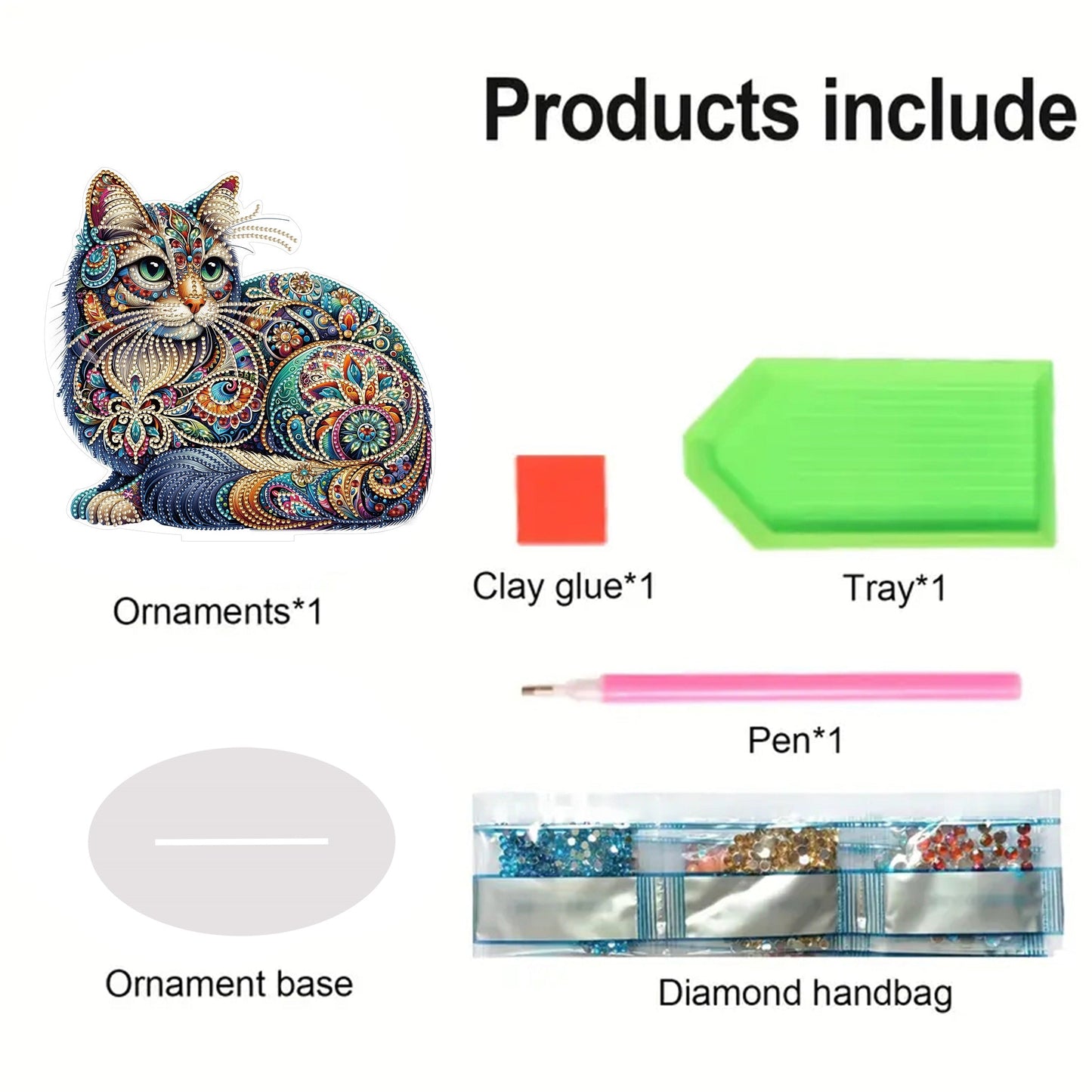 5D DIY Special Shape Diamond Painting Desk Ornament Cat Decor Kit