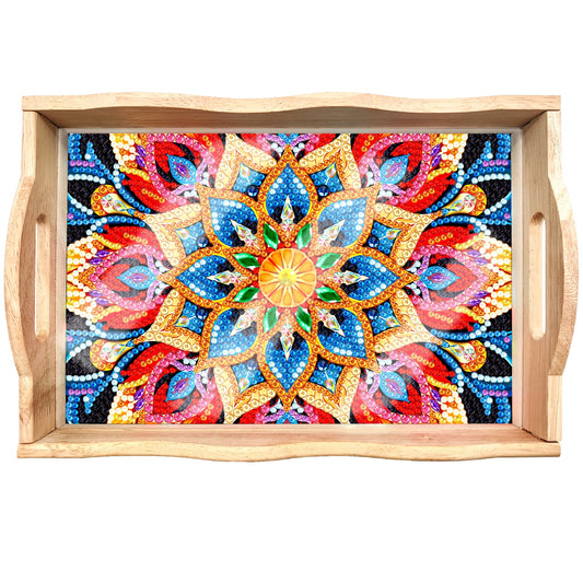 DIY Diamond Painting Wooden Tray Food Tray with Handle Living Room Decoration Mandala Wooden Tray Kit