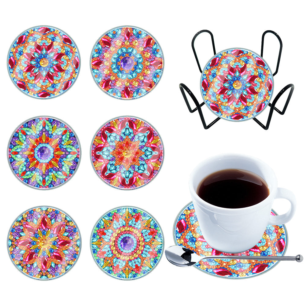 [Upgrade]6pcs/set DIY Diamond Painting Waterproof Case Classic Mandala Coaster Gift Decor Set