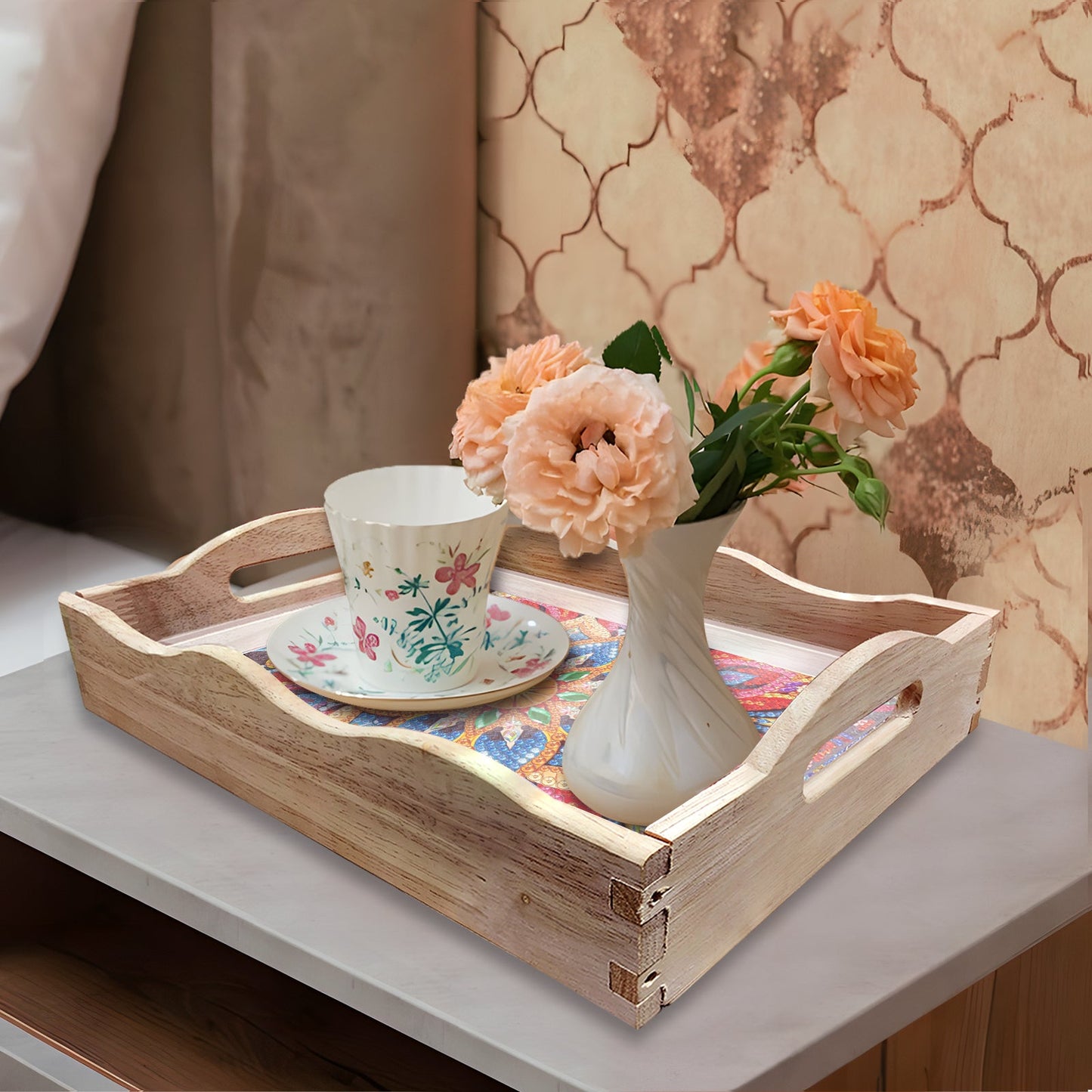 DIY Diamond Painting Wooden Tray Food Tray with Handle Living Room Decoration Mandala Wooden Tray Kit