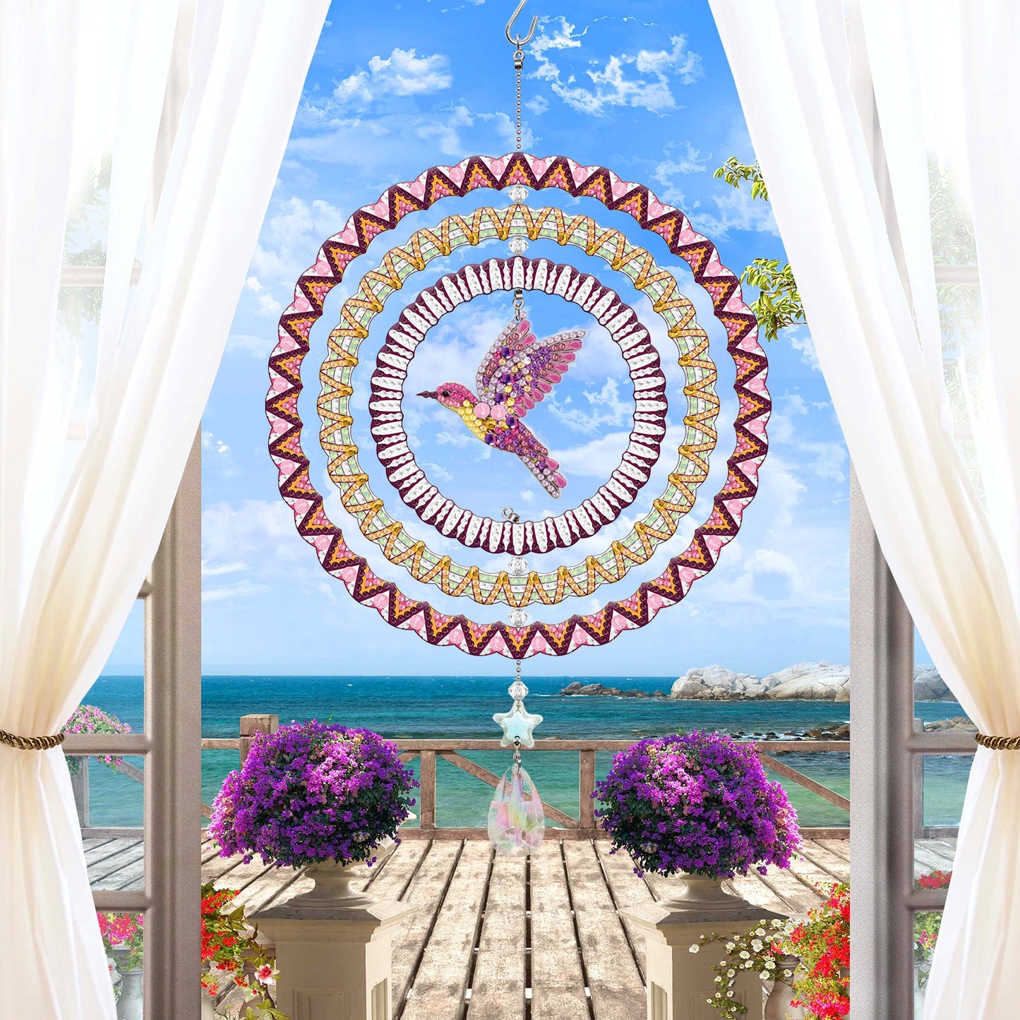 DIY Diamond Painting Double-sided Rotatable Bird Hanging Wind Chime Suncatcher Hanging Kit