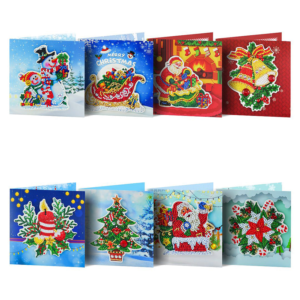 8pcs DIY Greeting Card Special shaped Diamond Painting Christmas Postcards