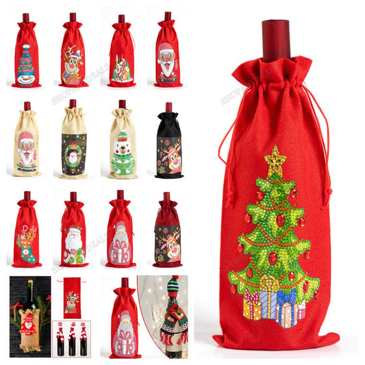 5D DIY Special Shaped Drill Diamond Painting Christmas Wine Bottle Bags Covers Kits