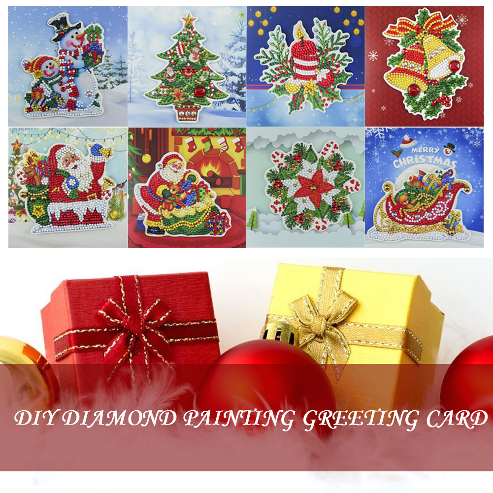 8pcs DIY Greeting Card Special shaped Diamond Painting Christmas Postcards