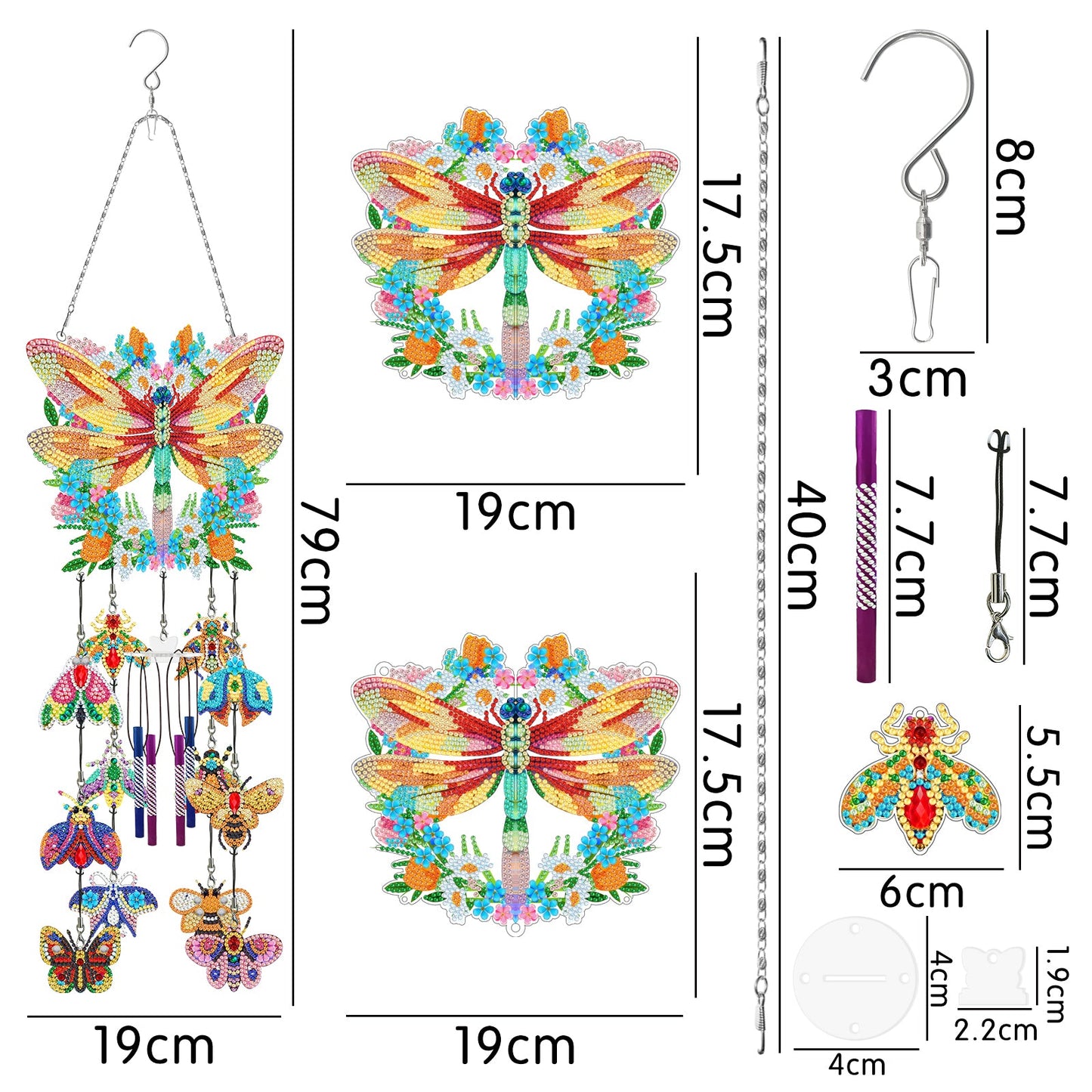 DIY Diamond Painting Double Sided 3D Wind Chime Pendant  Hanging Kit