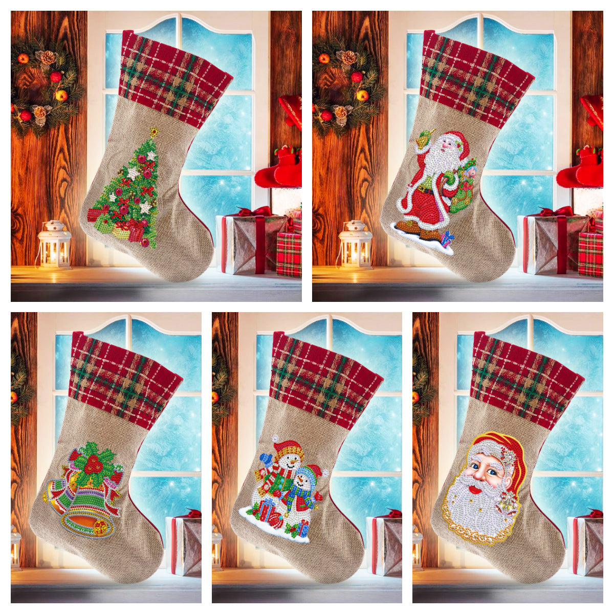 5D Diamond Painting Xmas Rhinestone Sock Embroidery Mosaic Hanging Gift Bag