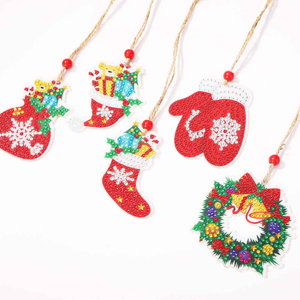 5pcs/set Double side Christmas Diamond Painting DIY Hanging Pendant Trees Decoration