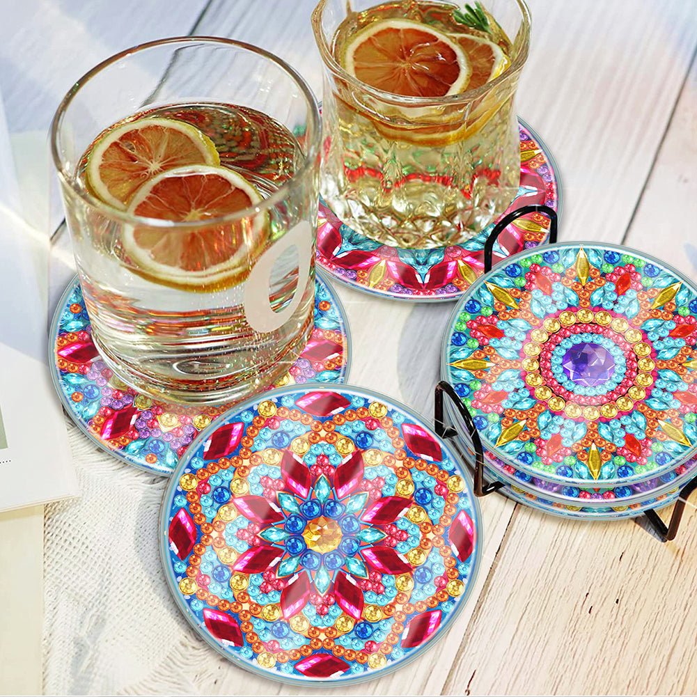 [Upgrade]6pcs/set DIY Diamond Painting Waterproof Case Classic Mandala Coaster Gift Decor Set