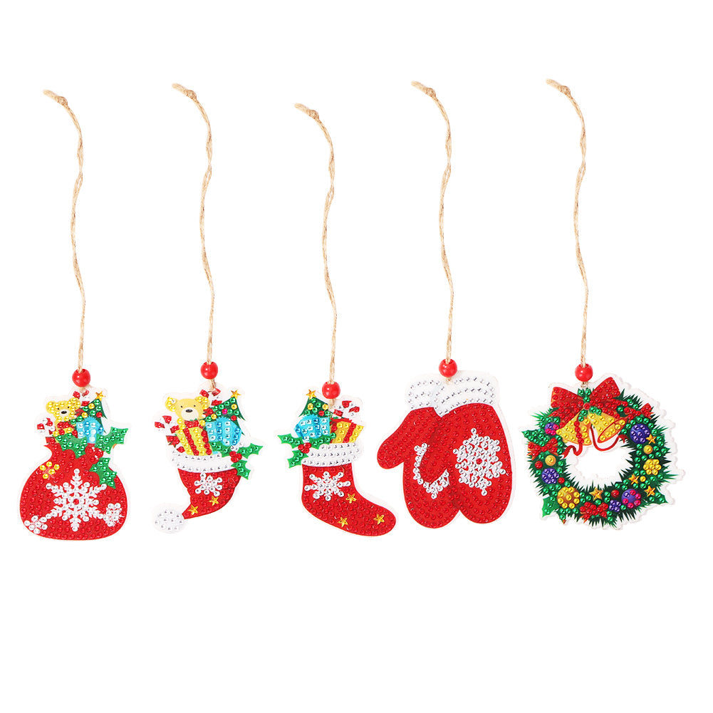 5pcs/set Double side Christmas Diamond Painting DIY Hanging Pendant Trees Decoration