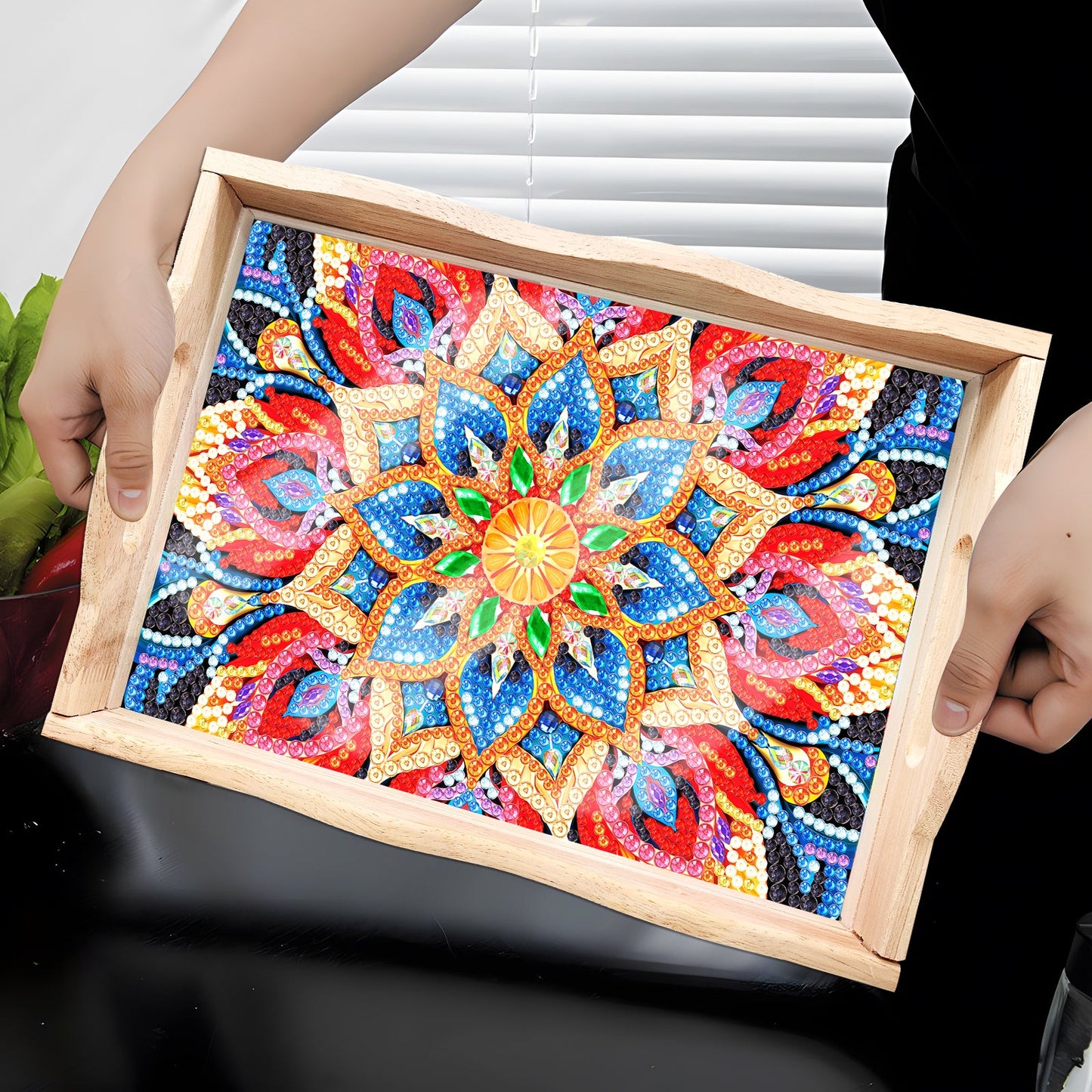 DIY Diamond Painting Wooden Tray Food Tray with Handle Living Room Decoration Mandala Wooden Tray Kit