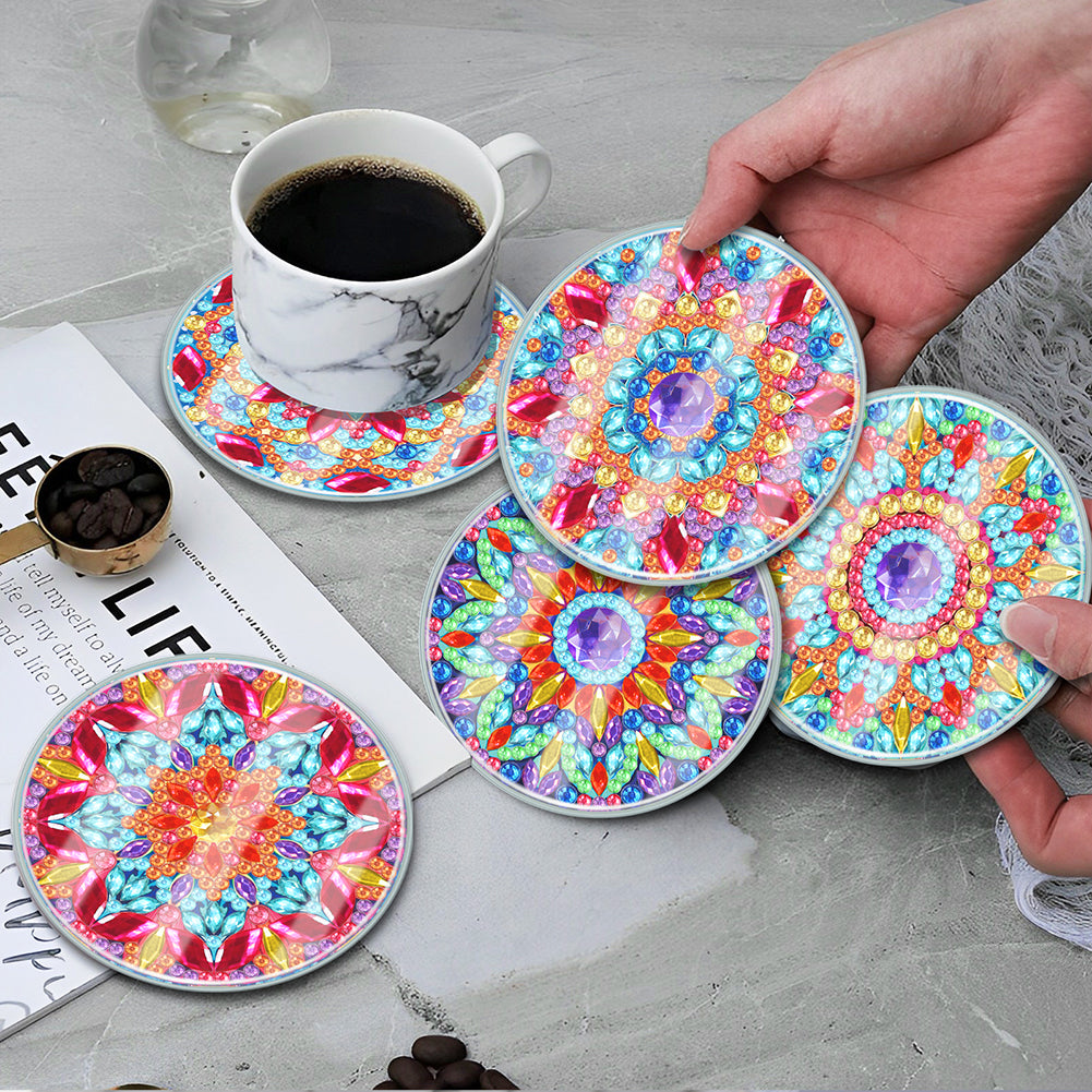 [Upgrade]6pcs/set DIY Diamond Painting Waterproof Case Classic Mandala Coaster Gift Decor Set