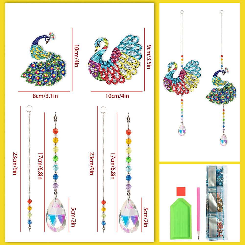 2pcs/set Crystal Sun Catcher Double-sided Diamond Painting Pendant Rainbow Chaser Hanging Kits