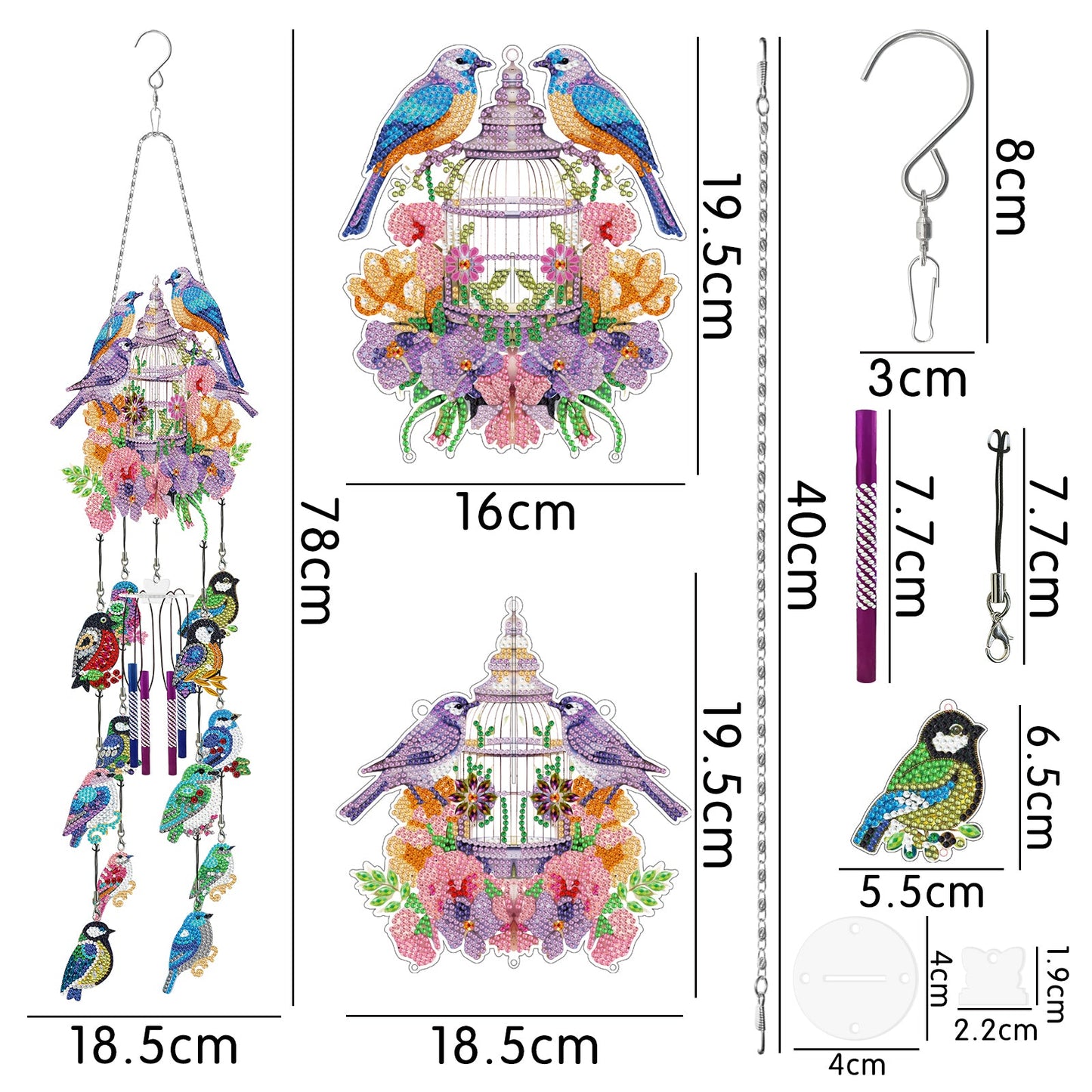 DIY Diamond Painting Double Sided 3D Wind Chime Pendant  Hanging Kit