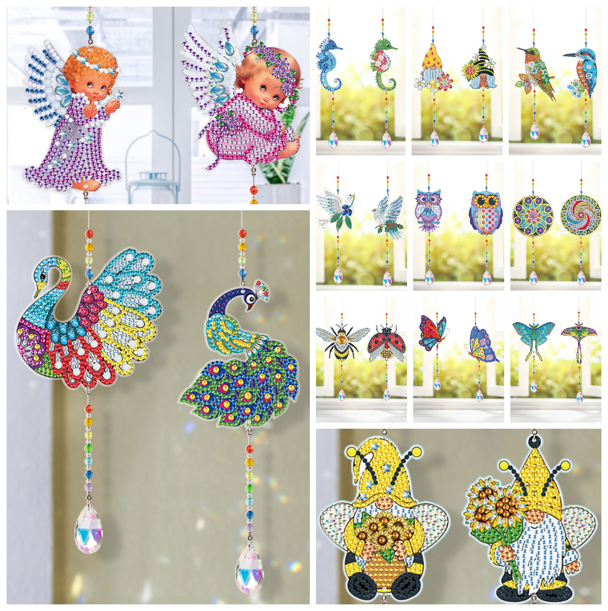 2pcs/set Crystal Sun Catcher Double-sided Diamond Painting Pendant Rainbow Chaser Hanging Kits