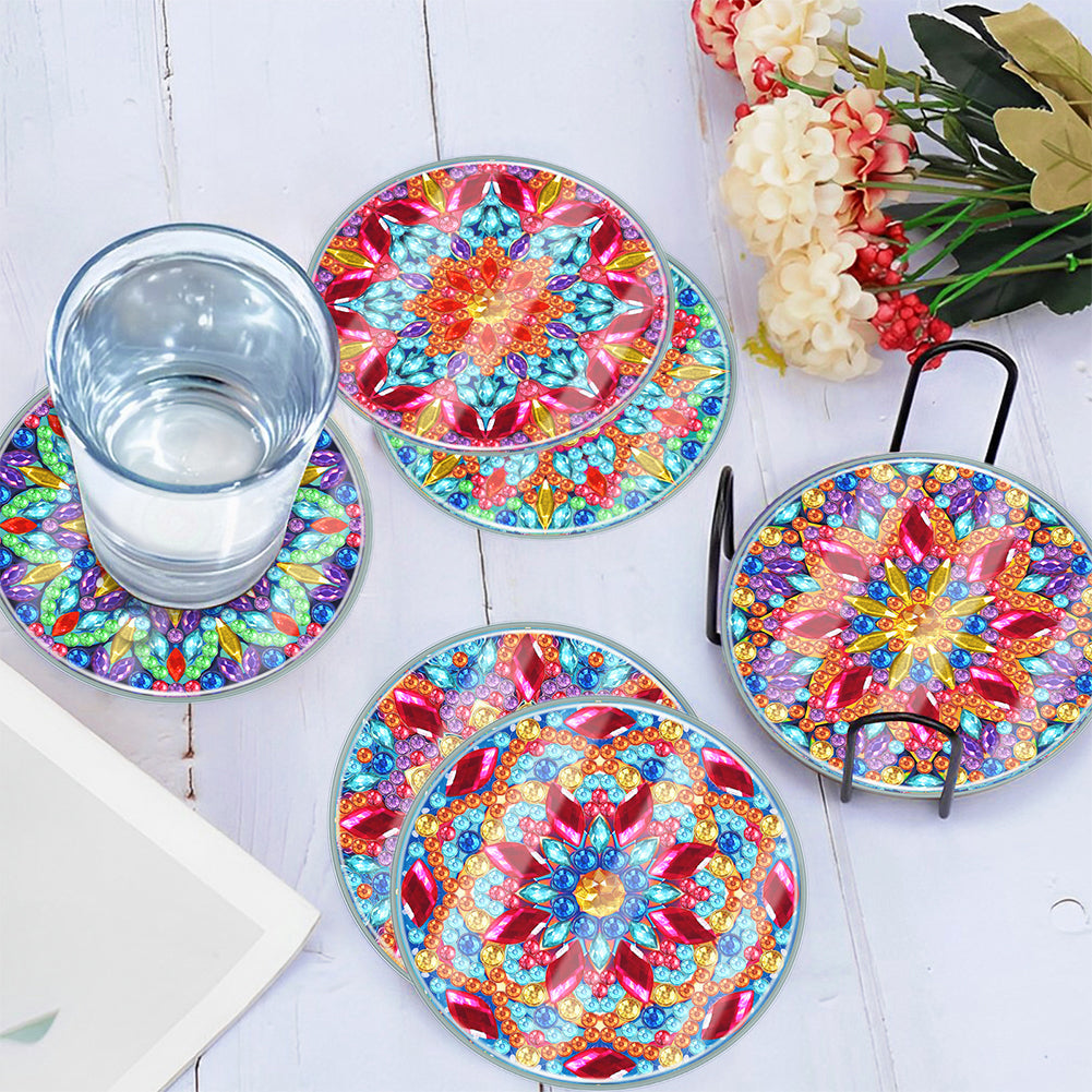 [Upgrade]6pcs/set DIY Diamond Painting Waterproof Case Classic Mandala Coaster Gift Decor Set