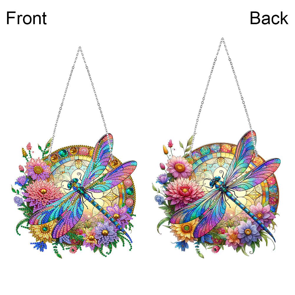 5D Diamond Painting Stained Glass Panel Decorative Home Garden Decoration Hanging Kit(Dragonfly)