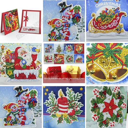 8pcs DIY Greeting Card Special shaped Diamond Painting Christmas Postcards